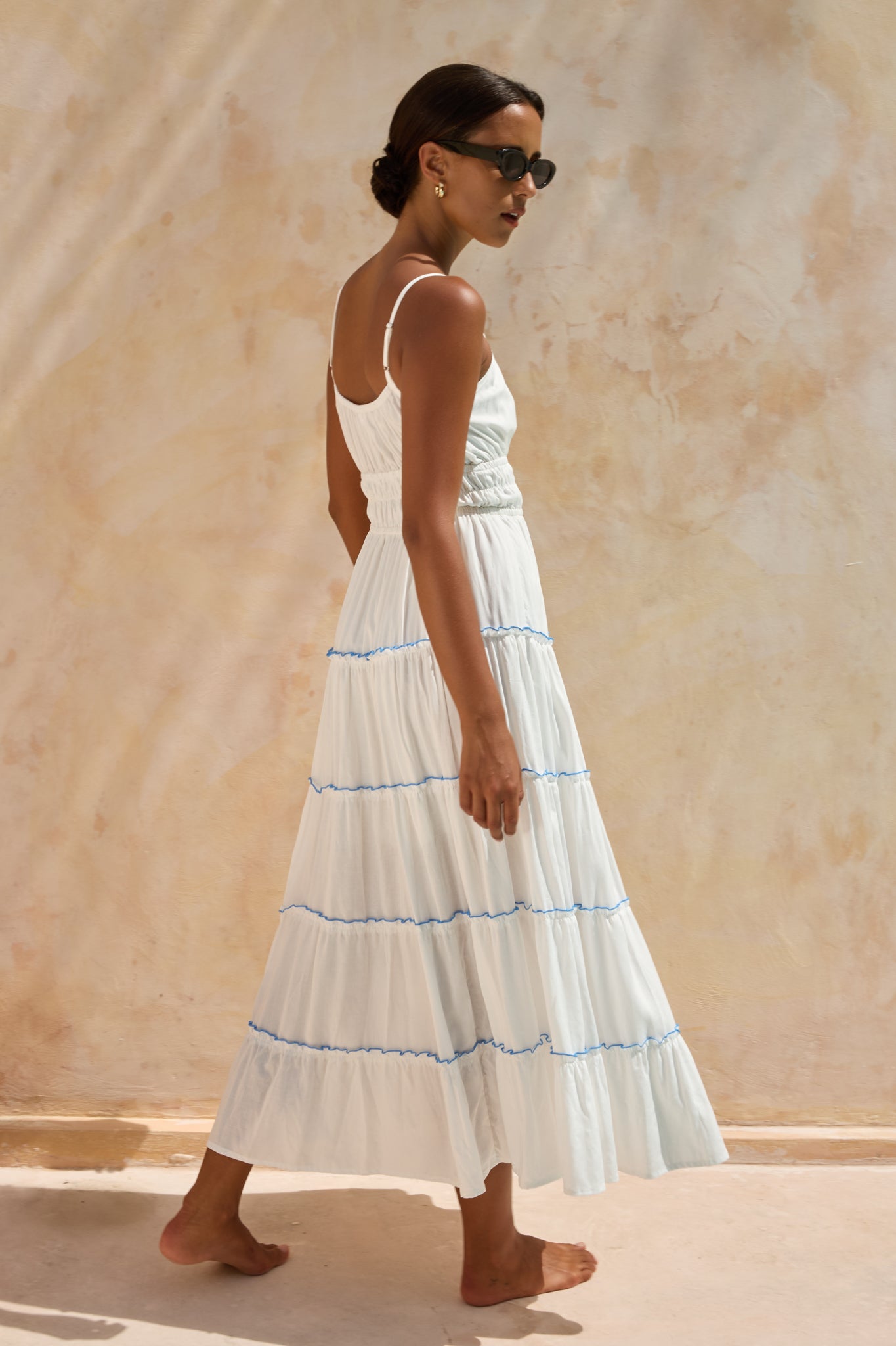 Alexia Midi Dress in White/Blue