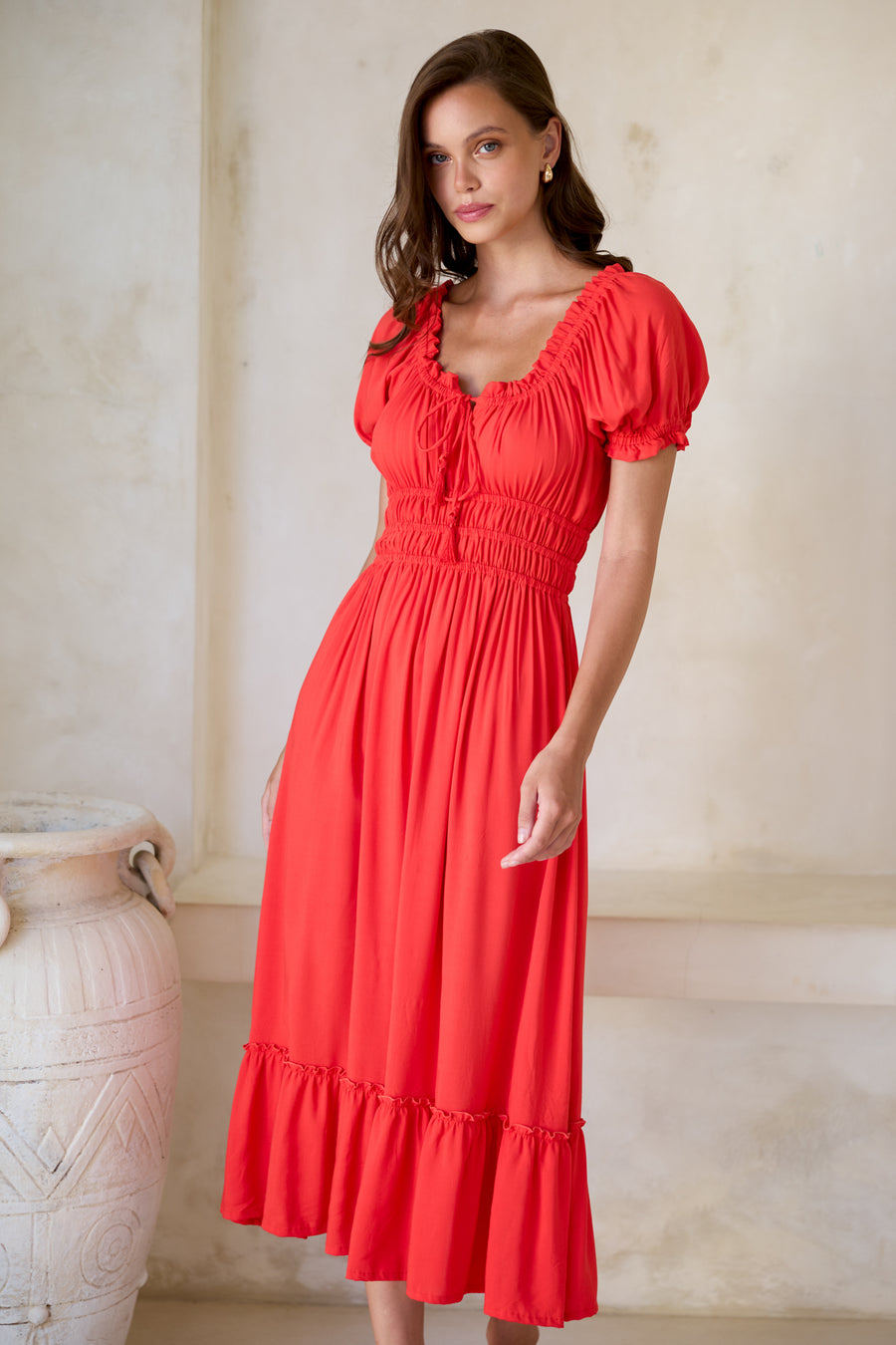 Sandra Midi Dress in Red