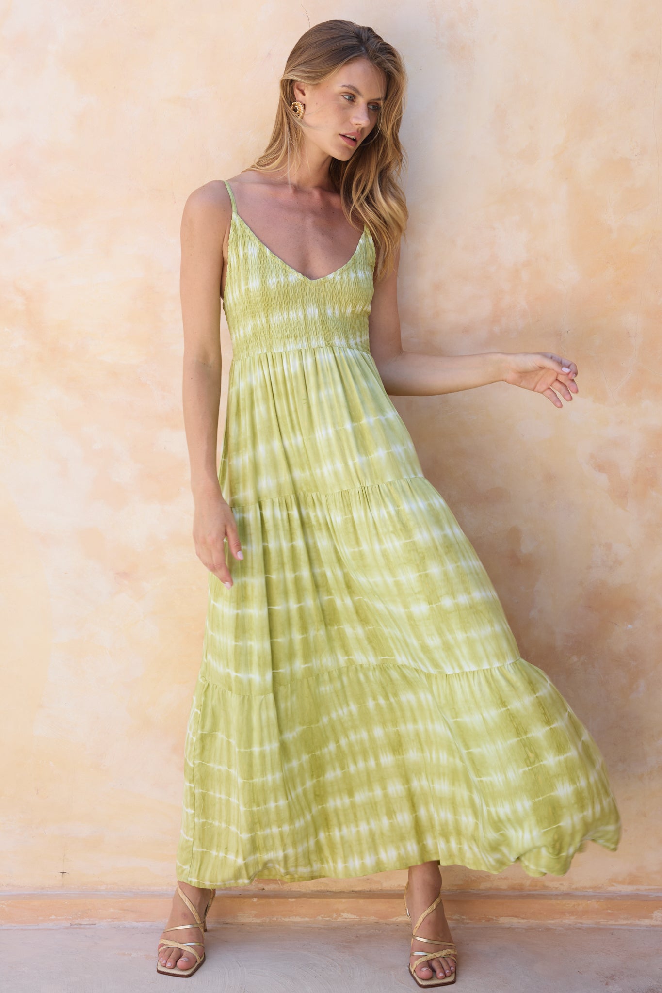 Eva Maxi Dress in Pistachio Tie Dye