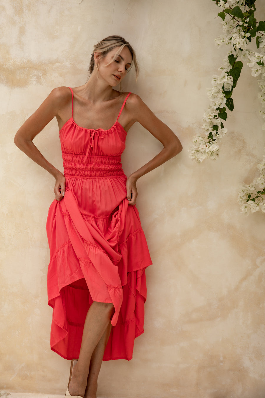 Alexia Midi Dress in Coral