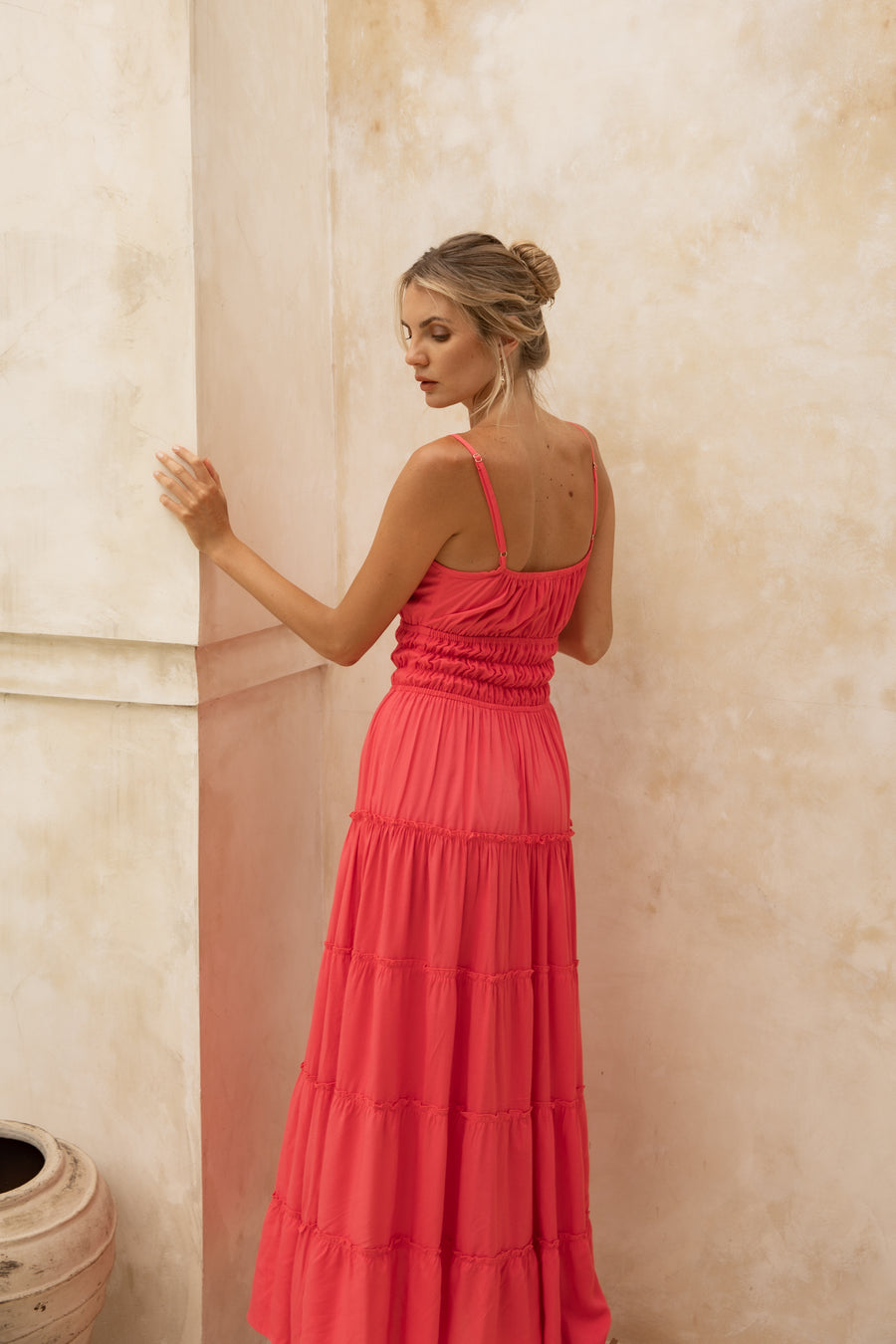 Alexia Midi Dress in Coral